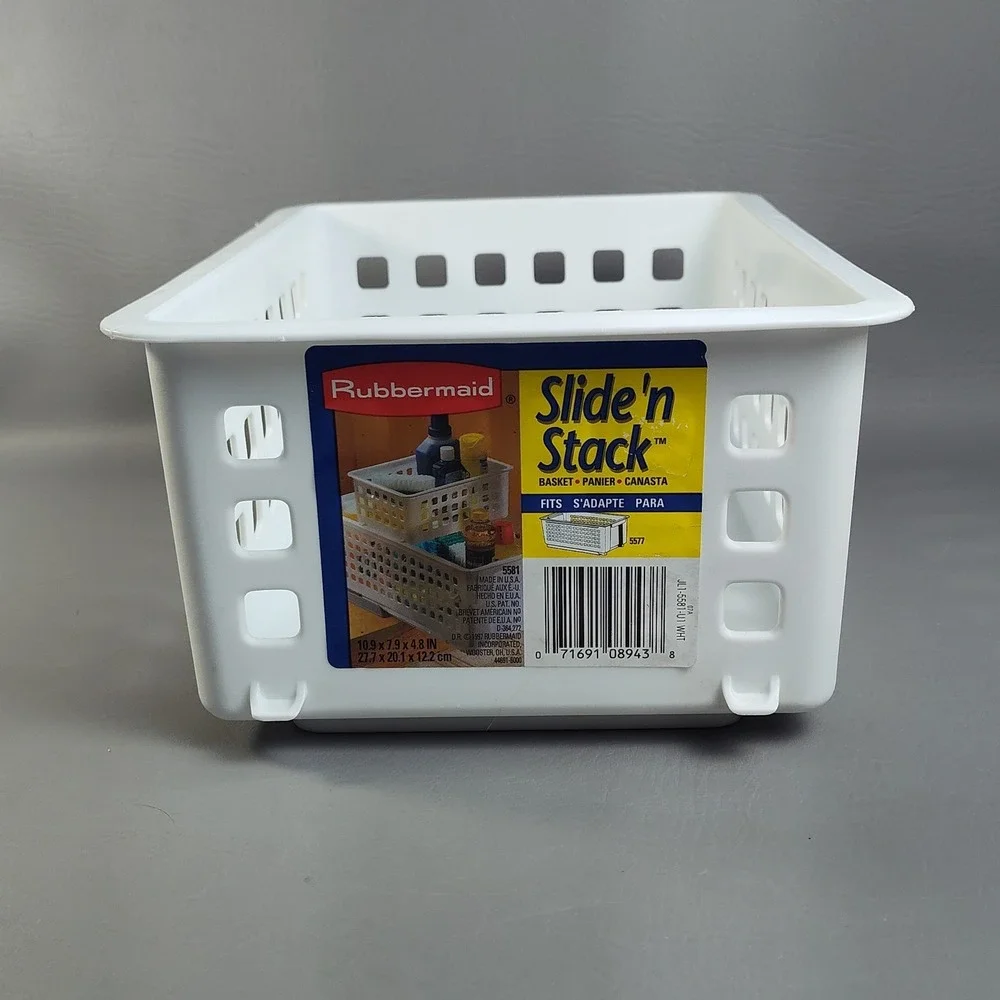 RUBBERMAID Slide N Stack Storage Basket / Bin ~ 5581 ~ White ~ Outside: 11